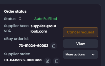 The Cancel request link on an affected order in My Orders.